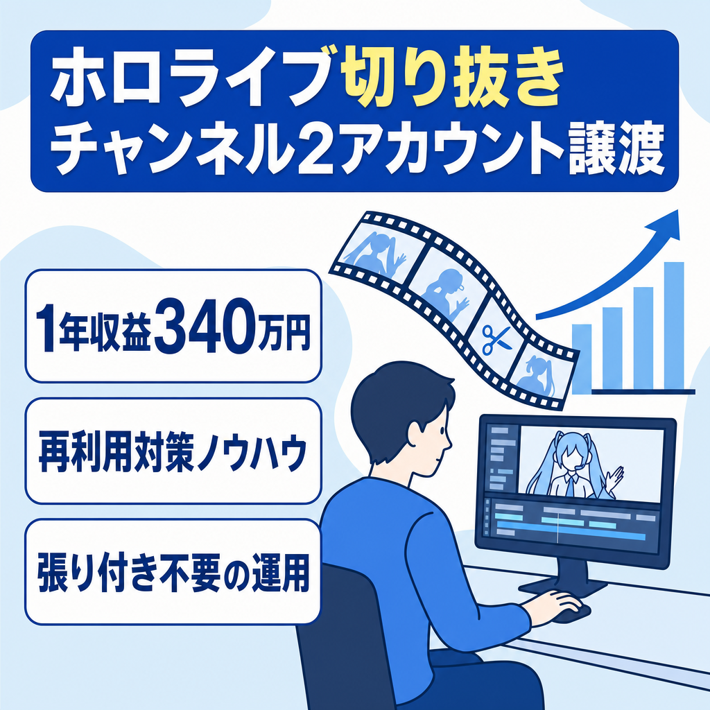 8/4～8/11迄に申し込みがない場合値上げ予定、1垢のみの買取も受付！【最高月収44万/平均28万】ホロライブ Vtuber切り抜き2垢お渡し  現在投稿中【直近1年で収益340万】