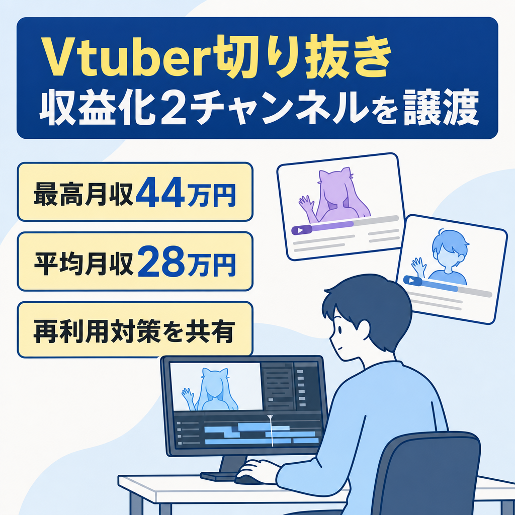 8/14掲載終了予定、1垢のみの買取も受付！【最高月収44万/平均28万】ホロライブ Vtuber切り抜き2垢お渡し  現在投稿中【直近1年で収益340万】