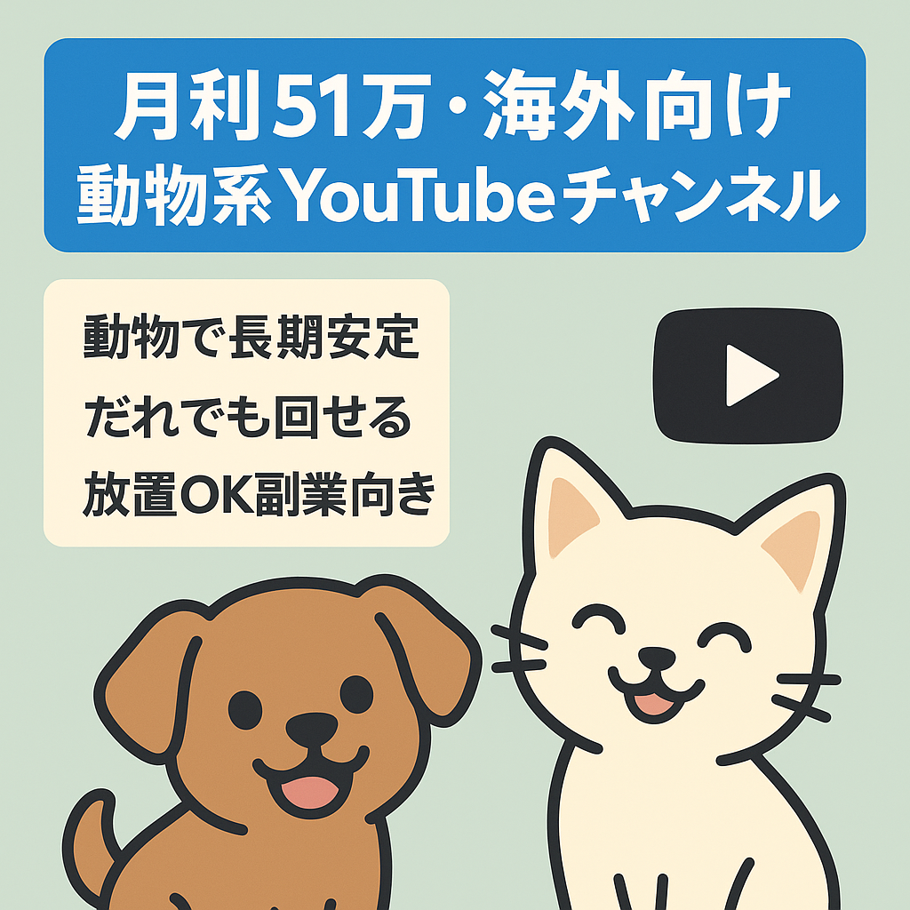 【最高月利51万】海外向け動物系Youtubeチャンネル【属人性なし】