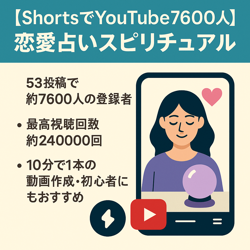 【ShortsでYouTube7600人】属人性無し・運用が簡単な恋愛占いスピリチュアルアカウントです(short動画53本)