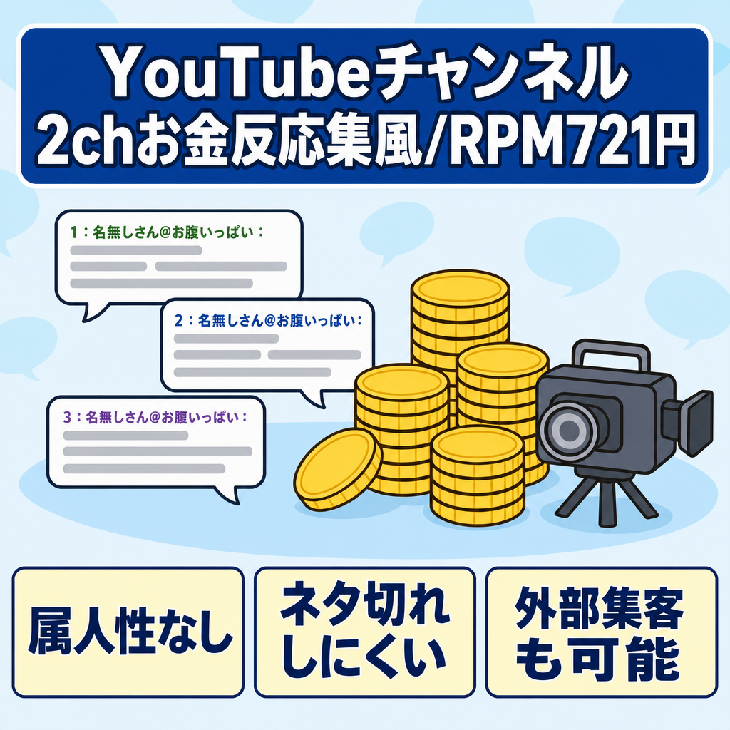 2ch反応集風：2chお金関係のYouTubeチャンネル！RPM721円！/属人性なし