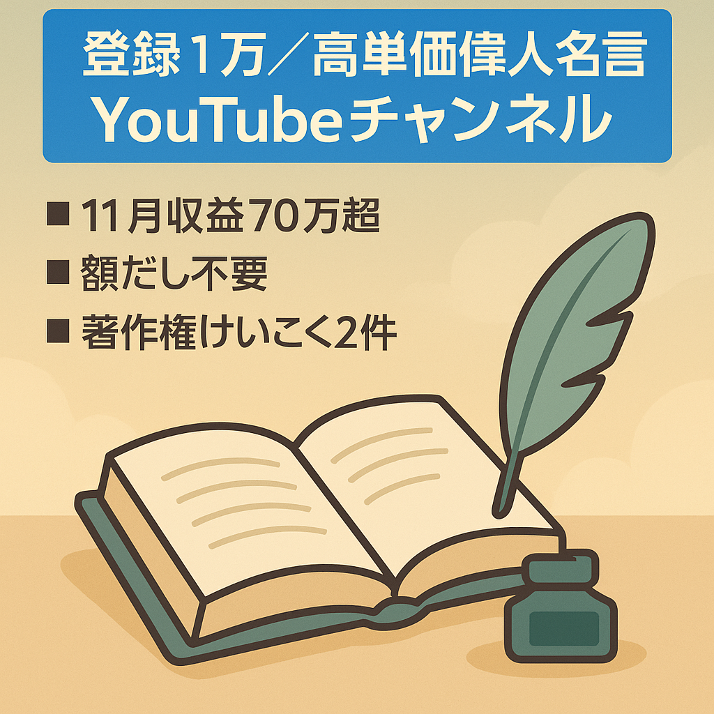 【登録者10,000人】人気の偉人名言系YouTubeチャンネル／広告単価高め／顔出しなし・非属人（訳あり）