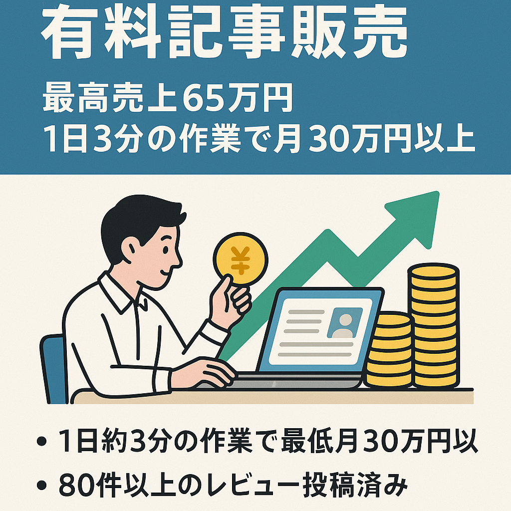 某メンズエステ有料記事販売　最高売上６５万円　1日３分の作業で月30万円以上の収益発生中