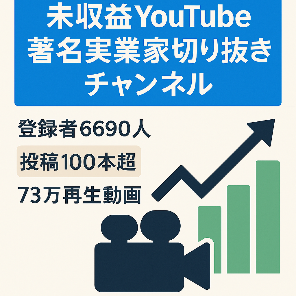 切り抜きチャンネル終了により売却。未収益YouTubeアカウント　超有名な金持ち実業家の切り抜きチャンネル　登録者6690人　投稿100以上