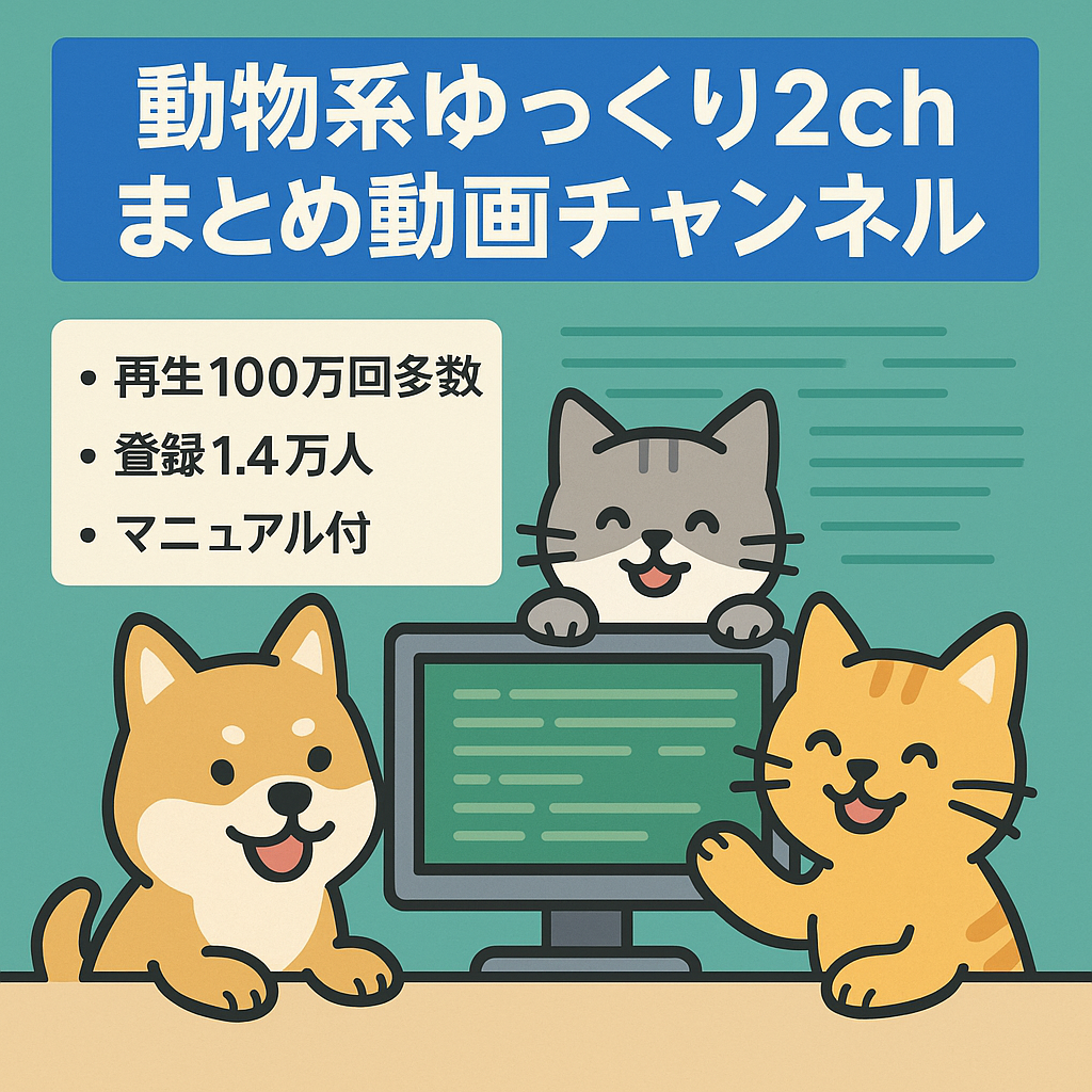 動物系面白ゆっくり2chまとめスレ 100万回動画再生多数 登録者1.4万人 マニュアル付 副業可 属人性なし