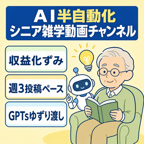 【AIで半自動化】週3投稿で最高月収益15万円超え｜シニア向け生活雑学YouTubeチャンネル｜収益化済み・GPTs譲渡可