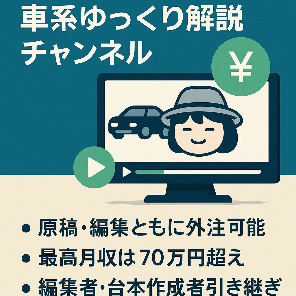 【最高月収70万円超え】車系ゆっくり解説チャンネル【登録者10000以上/属人性なし/フル外注可能】