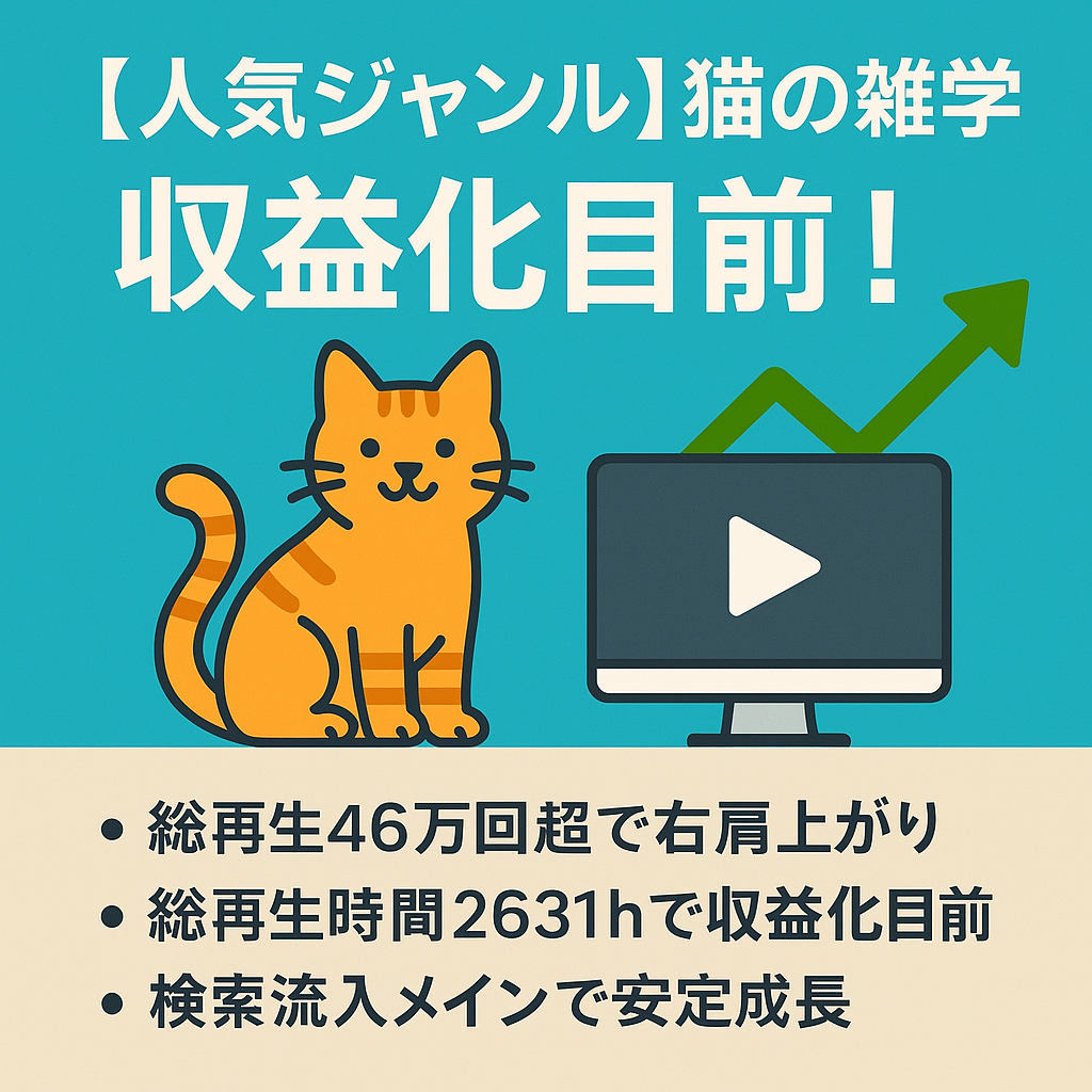 【人気ジャンル】猫の雑学／収益化目前！右肩上がり成長中チャンネルを譲渡します