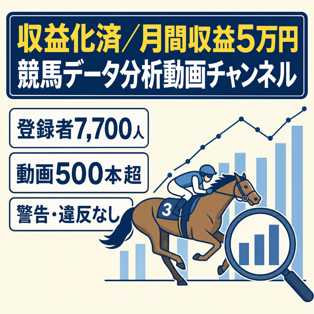【収益化済】登録者7700人/月収益5万円/動画500本/競馬データ分析チャンネル