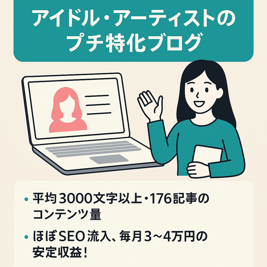 【最大27万PV・月間収益最高4.8万】SEO集客のみアイドル・アーティストのプチ特化ブログ