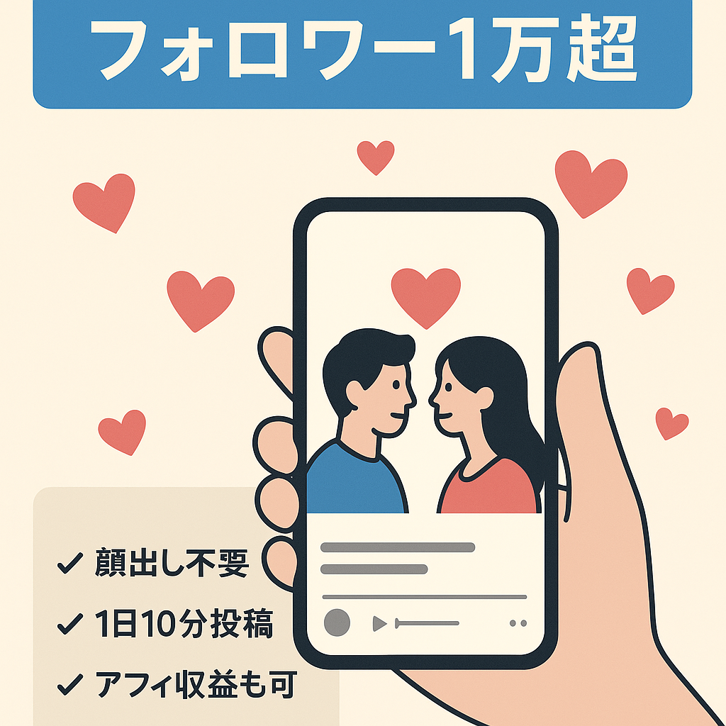 【TikTokフォロワー1万人超え】【早い者勝ち】1日10分の作業でOK！属人性なし恋愛アカウント
