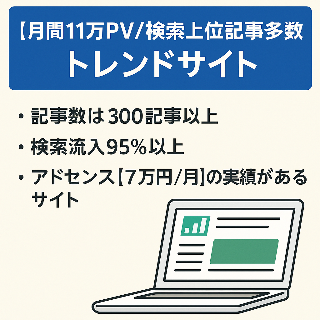 【月間11万PV/検索上位記事多数】トレンドサイト｜SWELL使用／収益実績あり