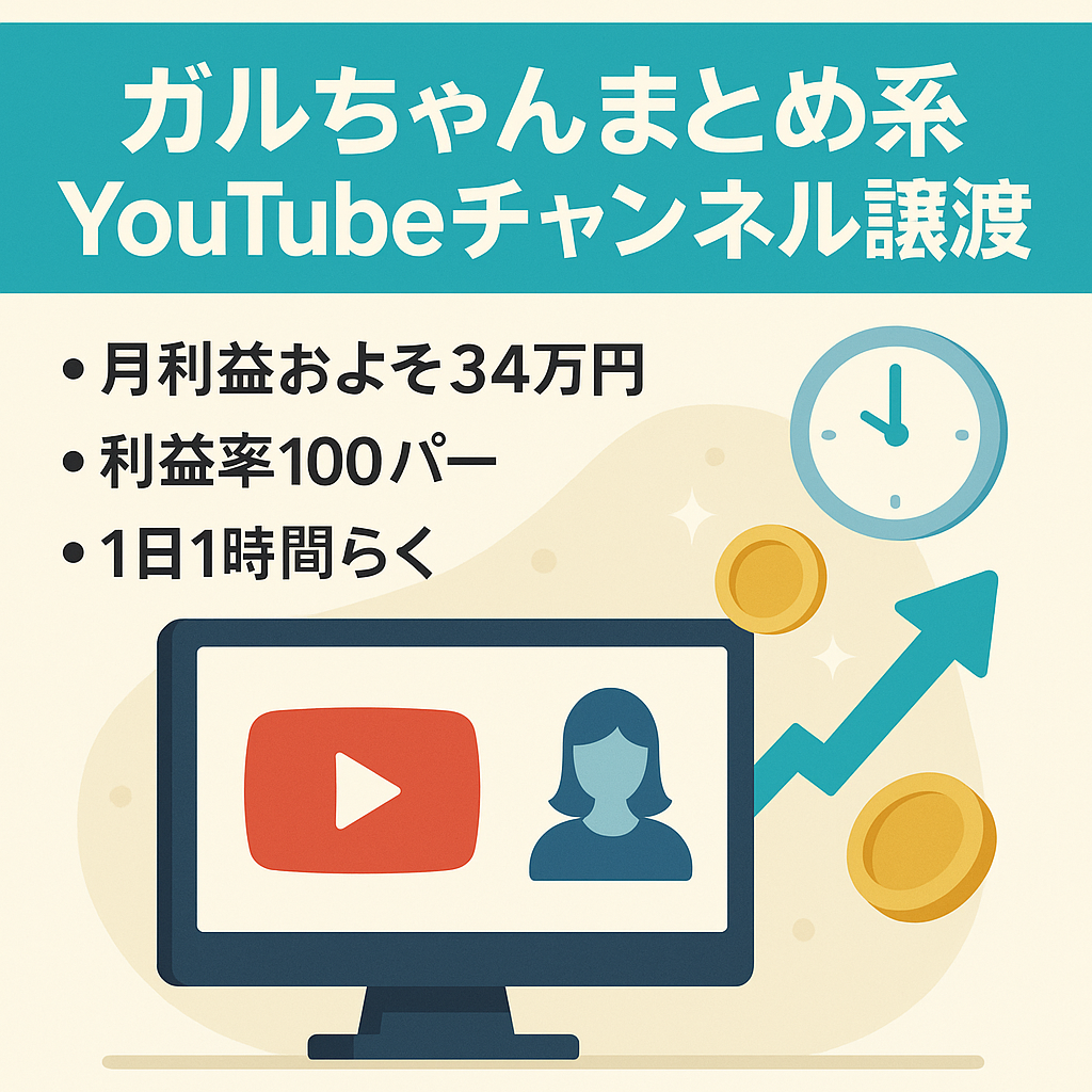 【最高月利益約34万円】ガルちゃんまとめ系YouTubeチャンネル譲渡案件｜利益率100%｜1日1時間のみで運営可能！