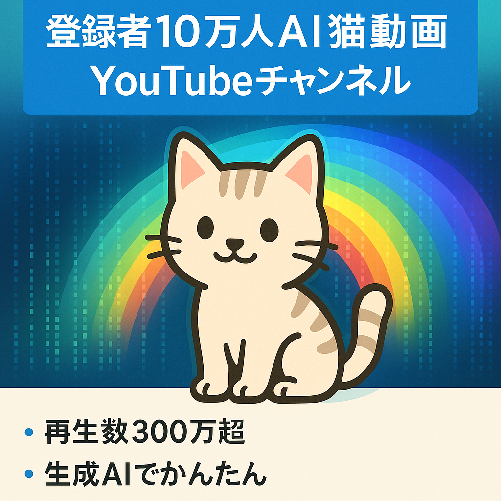 訳あり：チャンネル登録者10万人、生成AIを用いた猫動画Youtubeチャンネルです