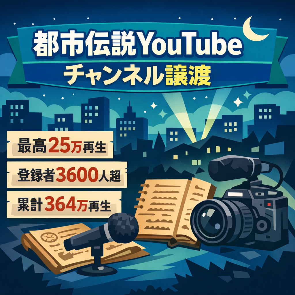 【最高25万再生のヒット実績あり】登録者3,600人超・累計364万再生｜30〜50代男性向け都市伝説チャンネル（Vrew・AI活用）