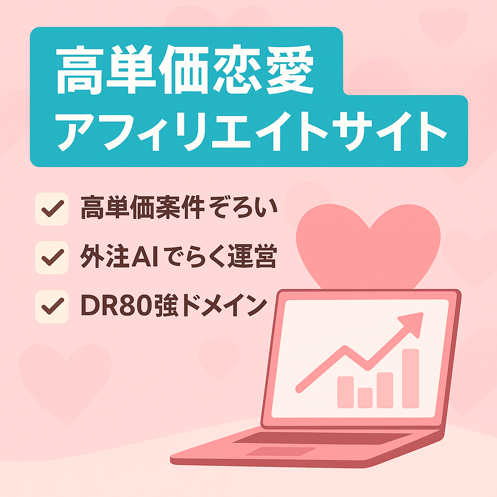 【最終値下げ】【初月利益42万円超】ニッチな恋愛ジャンルのアフィリエイトメディア【高単価案件あり】【AI作成部分あり】【属人性なし】