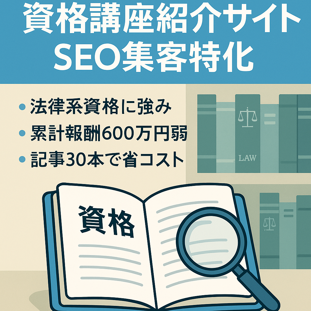 【過去1年の確定報酬額４万円弱】資格系特化のSEO集客を紹介サイト。運営者次第で化ける可能性大です。