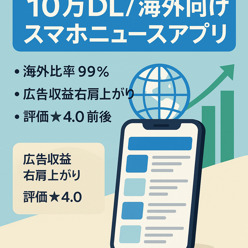 10万インストール実績あり！話題のスマホニュースアプリ。利用ユーザは日本国外が99.9%以上！