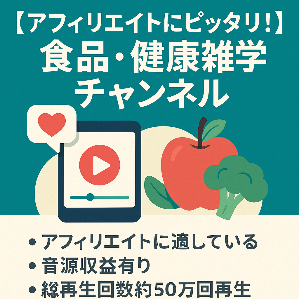 【アフィリエイトにピッタリ！】総再生回数約50万回再生の食品・健康 雑学チャンネル