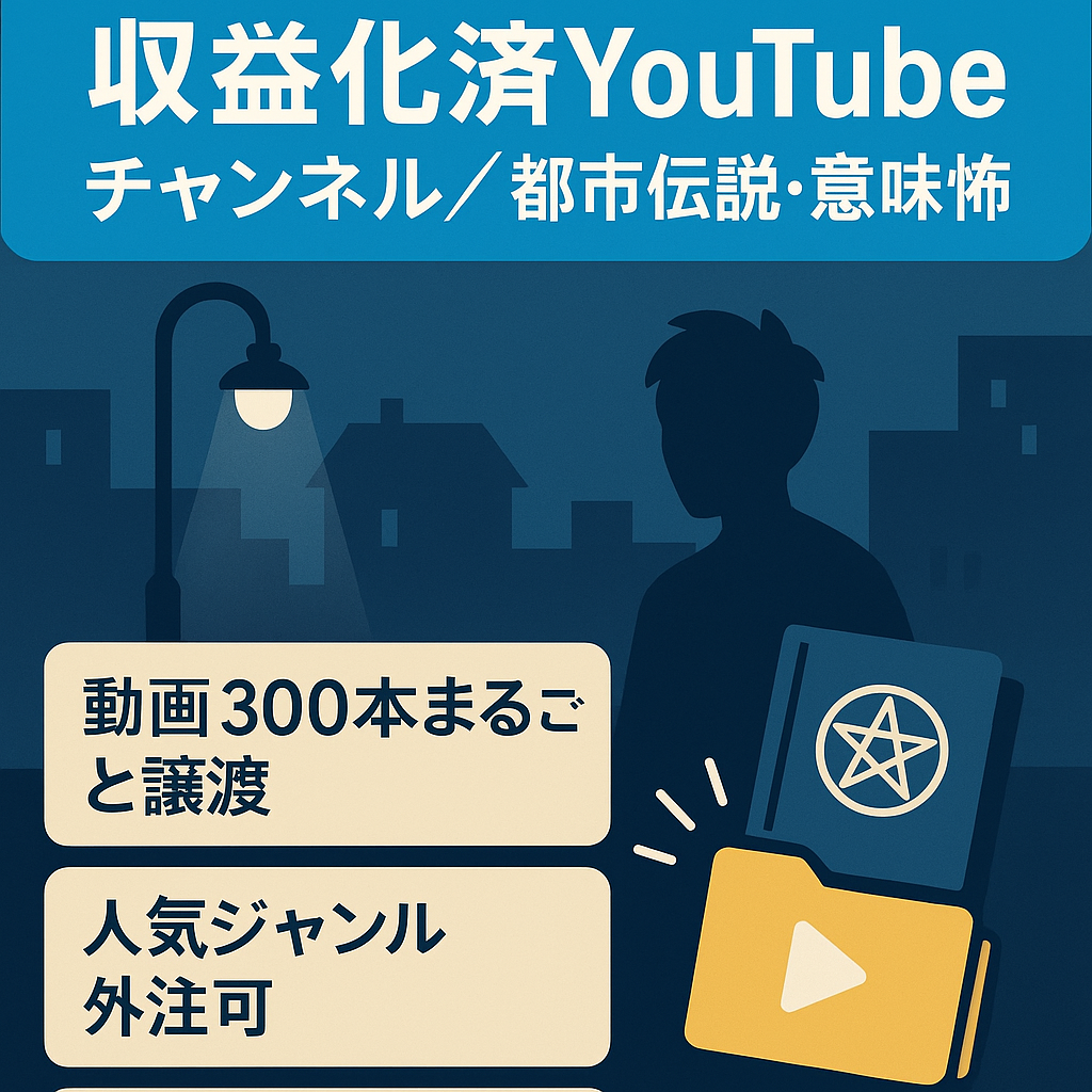 【収益化済・登録者4000人超】都市伝説・意味怖のチャンネル！即運用可！300本超の動画譲渡！