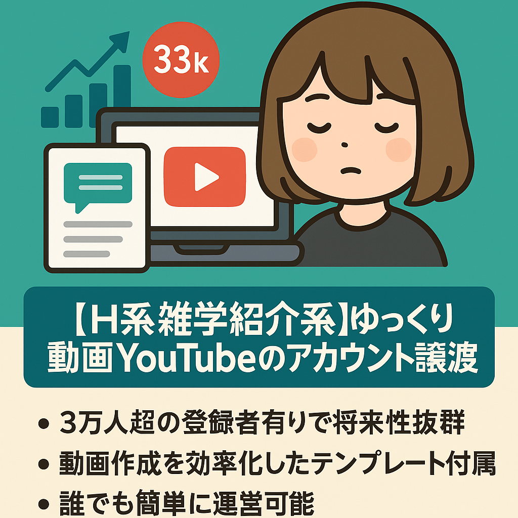 【収益化済/投稿数10本でチャンネル登録者33,000人/動画作成用テンプレート付/上級者向け】H系雑学紹介系ゆっくり動画YouTubeのアカウント譲渡！【訳あり値段交渉歓迎！】