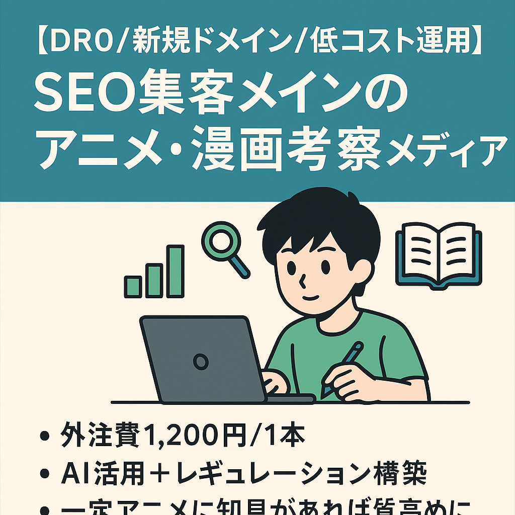 【DR0/新規ドメイン/低コスト運用】SEO集客メインのアニメ・漫画考察メディア