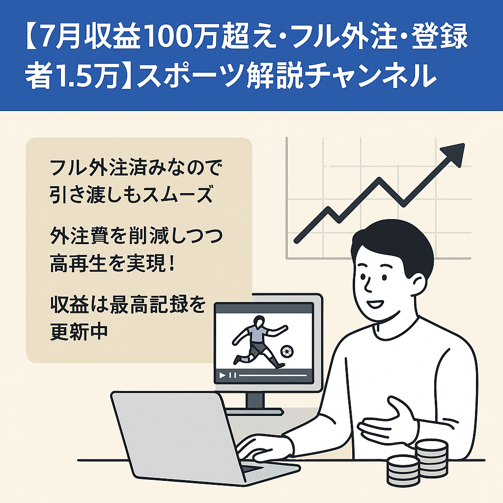 【７月収益１００万超え・フル外注・登録者1.5万】右肩上がりで成長中！人気のスポーツ解説チャンネル【値下げ交渉歓迎！】