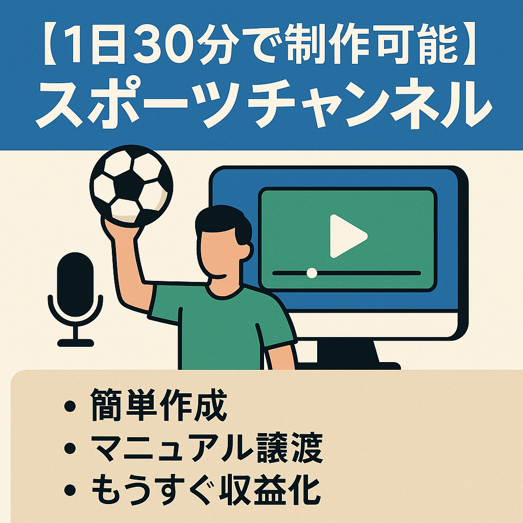 訳あり：世代問わず人気のスポーツに関するチャンネル【1日30分で制作可能】