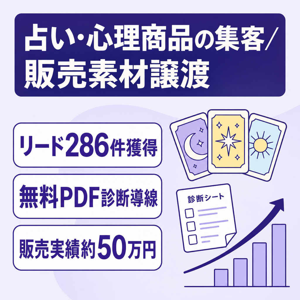 【権利譲渡】約50万円での販売実績あり｜占い・心理・自己理解商品の集客・販売素材一式