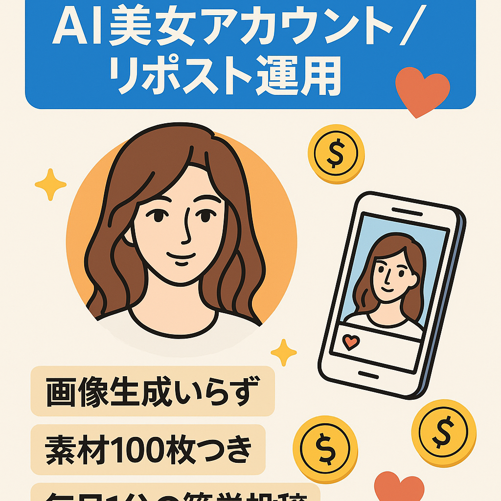 【人気のAI美女アカで副業◎初心者でもカンタン運営で収益化】リポストなので投稿が楽で1日1分だけ