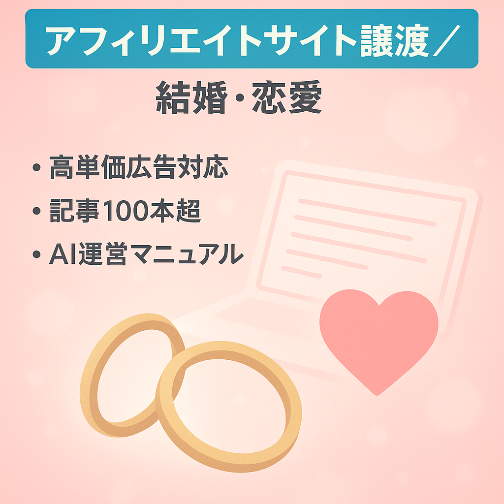 高需要ジャンル｜結婚・恋愛関連アフィリエイトサイト譲渡｜AI更新マニュアル制作対応