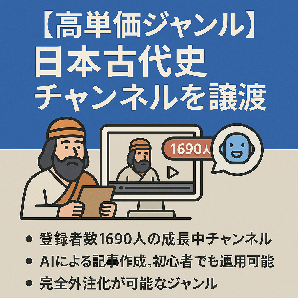 【高単価ジャンル】日本古代史／収益化済みのチャンネルを譲渡します【外注可能・非属人】