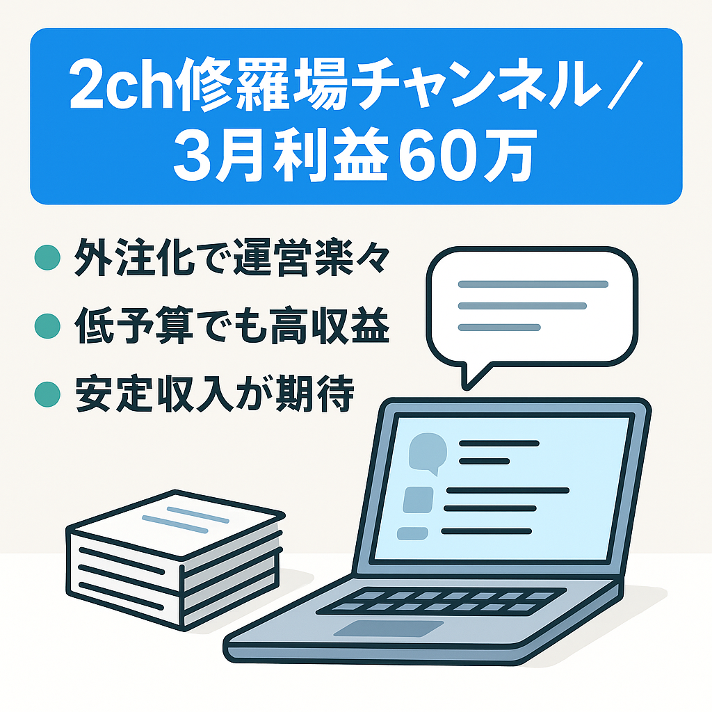 【3月利益60万】【即決優遇】外注丸ごと&マニュアル全て引き継ぎ！2ch修羅場ジャンルのチャンネル
