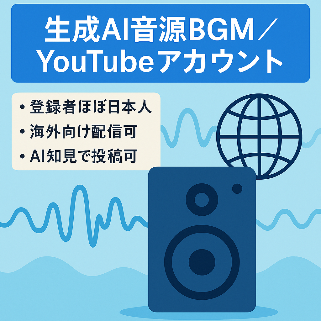 訳あり：【生成AI音源】BGM YouTubeアカウント【登録者15,000人以上】