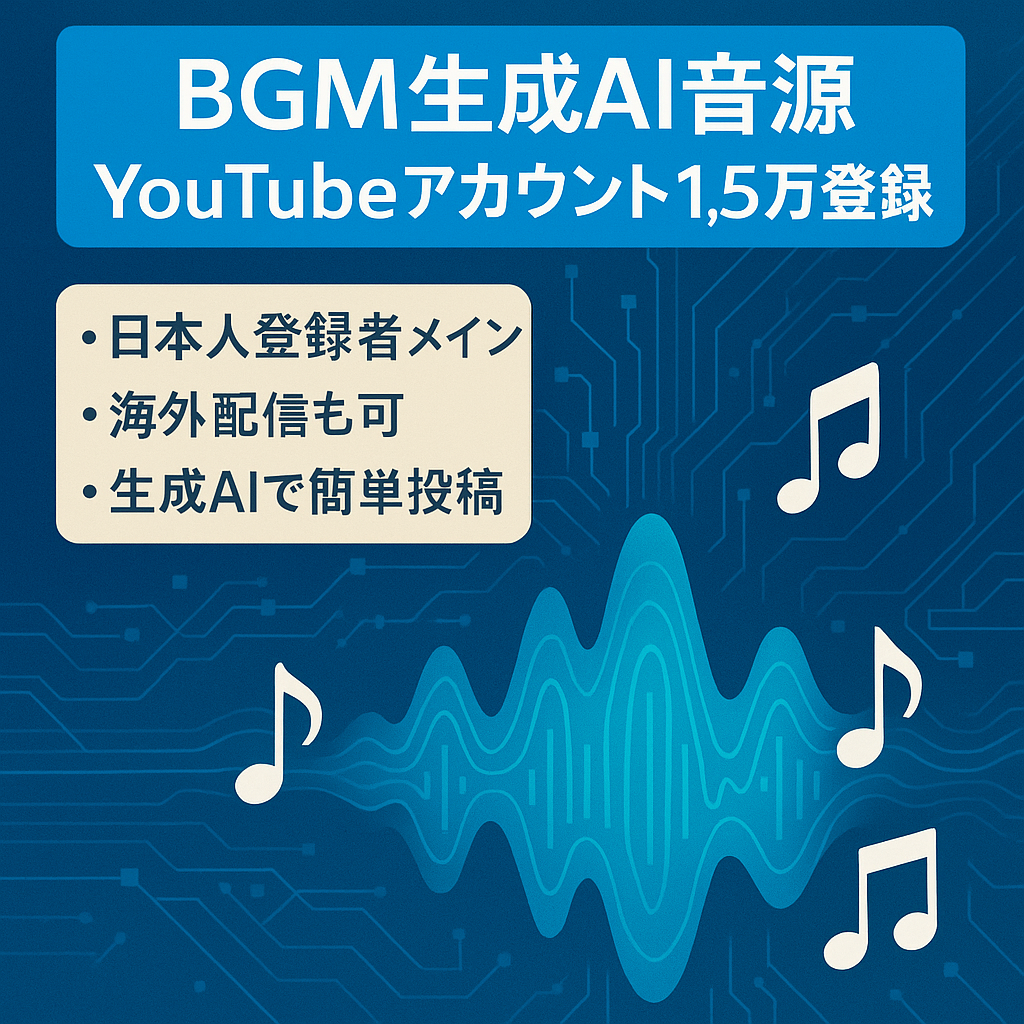 訳あり：【生成AI音源】BGM YouTubeアカウント【登録者15,000人以上】