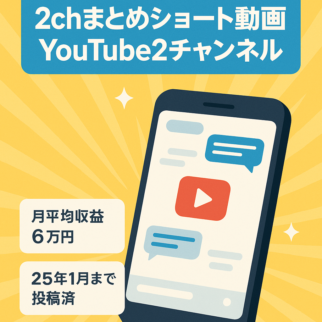 【月平均収益60.000円】2chまとめショート動画Youtube 2チャンネル セット販売