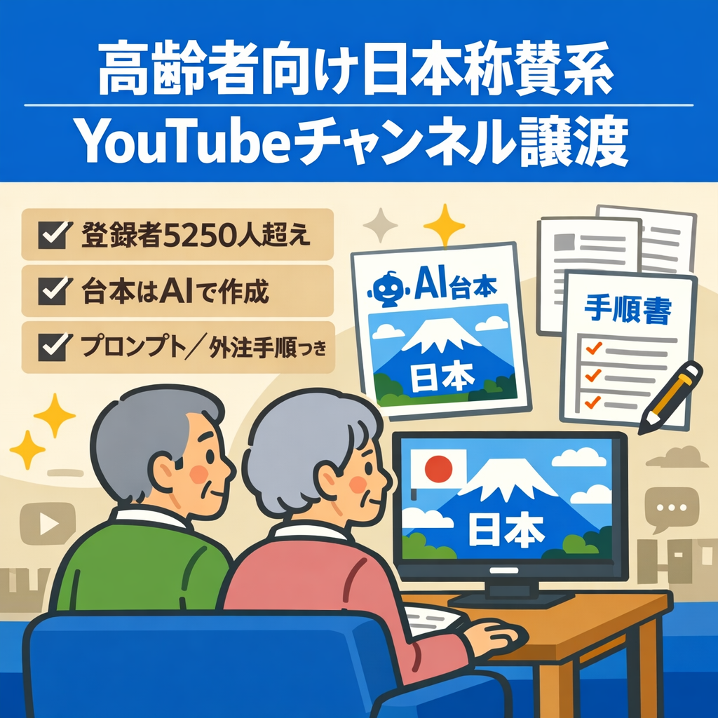 【登録者5250人超え！】高齢者向けに強い日本称賛系YouTubeチャンネルの譲渡、非属人！