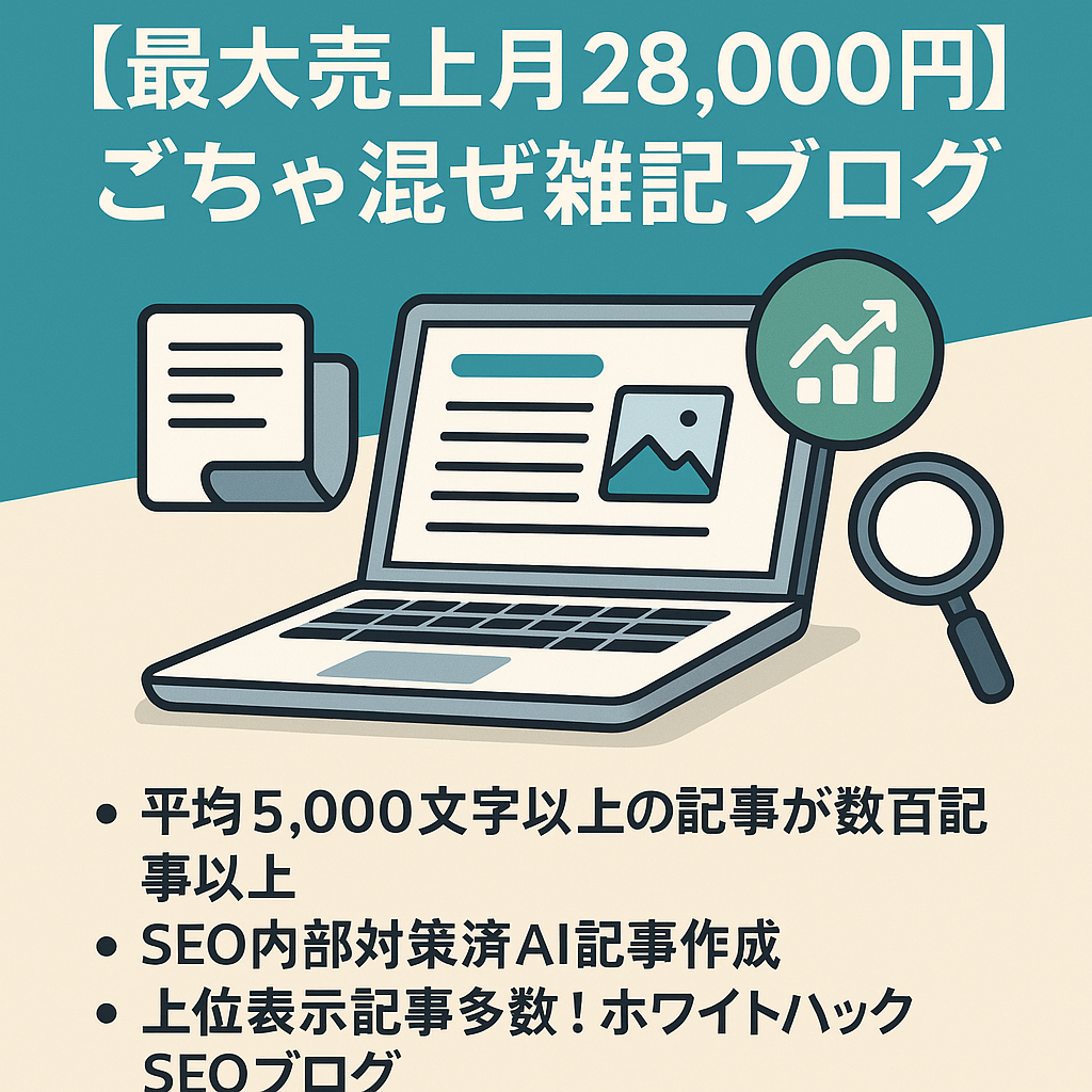 【最大売上月28,000円】ごちゃ混ぜ雑記ブログ555件以上！安定収益のSEO対策済