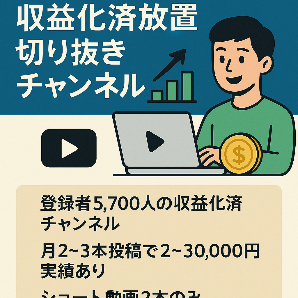 【登録者5,700人】収益化済み放置切り抜きチャンネル【月2~3本投稿で2~30,000円実績あり】