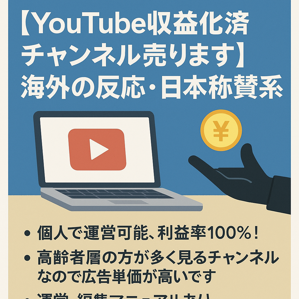 【YouTube収益化済みチャンネル売ります】海外の反応・日本称賛系、フォロワー3000人以上