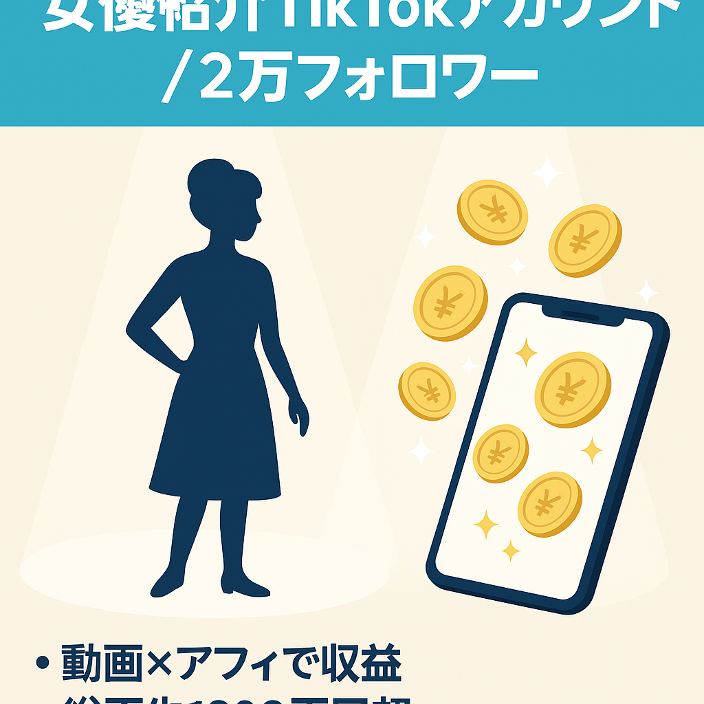 【フォロワー2万人以上！】動画収益+アフィリエイトで収益獲得を狙えるTikTokアカウント / 属人性なし / 女優紹介系