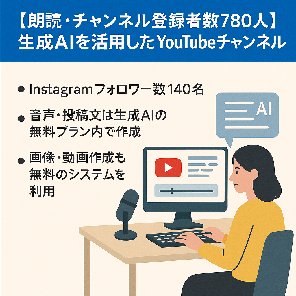【朗読・チャンネル登録者数780人】生成AI無料プランを活用したYouTubeチャンネル