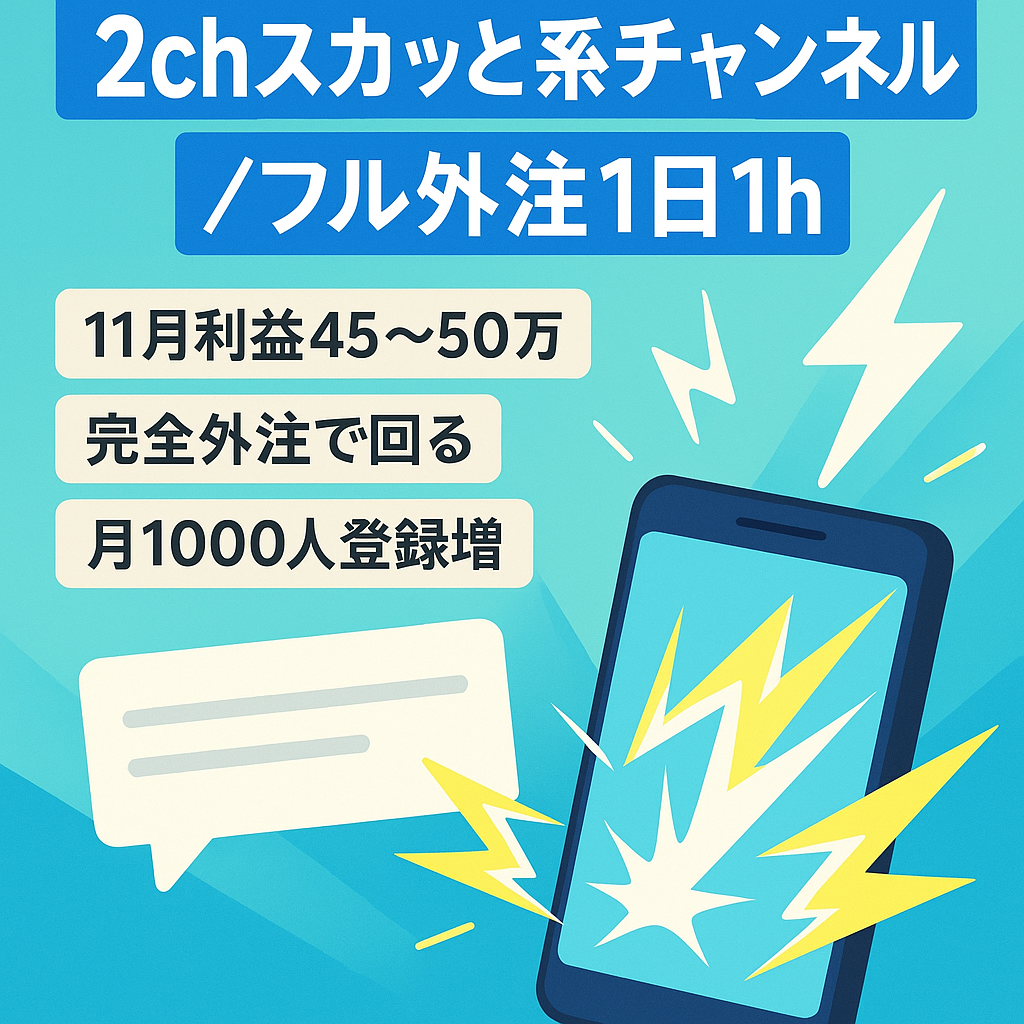 【即決可能&優遇】【11月利益→約54.8万円】/ 作業時間1日１時間/フル外注運営/ 2chスカッと系チャンネル