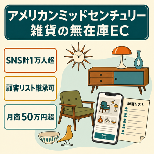 【アメリカンミッドセンチュリー系インテリア雑貨EC】無在庫/Instagram7,000人超・TikTok3,000人超のSNS・顧客資産付き