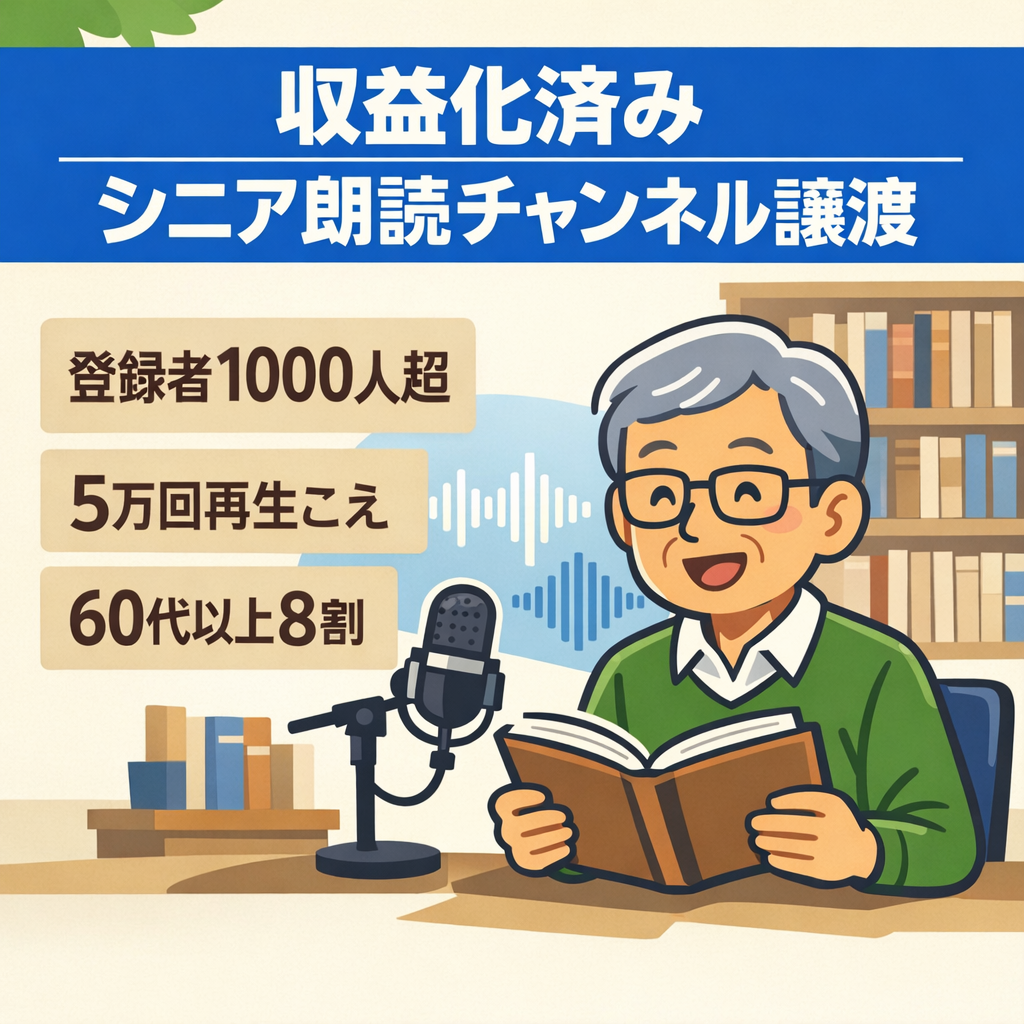 【3月決算】収益化済シニア朗読CH｜高単価RPM×5万再生超実績｜収益はく奪されなかった優良CHです