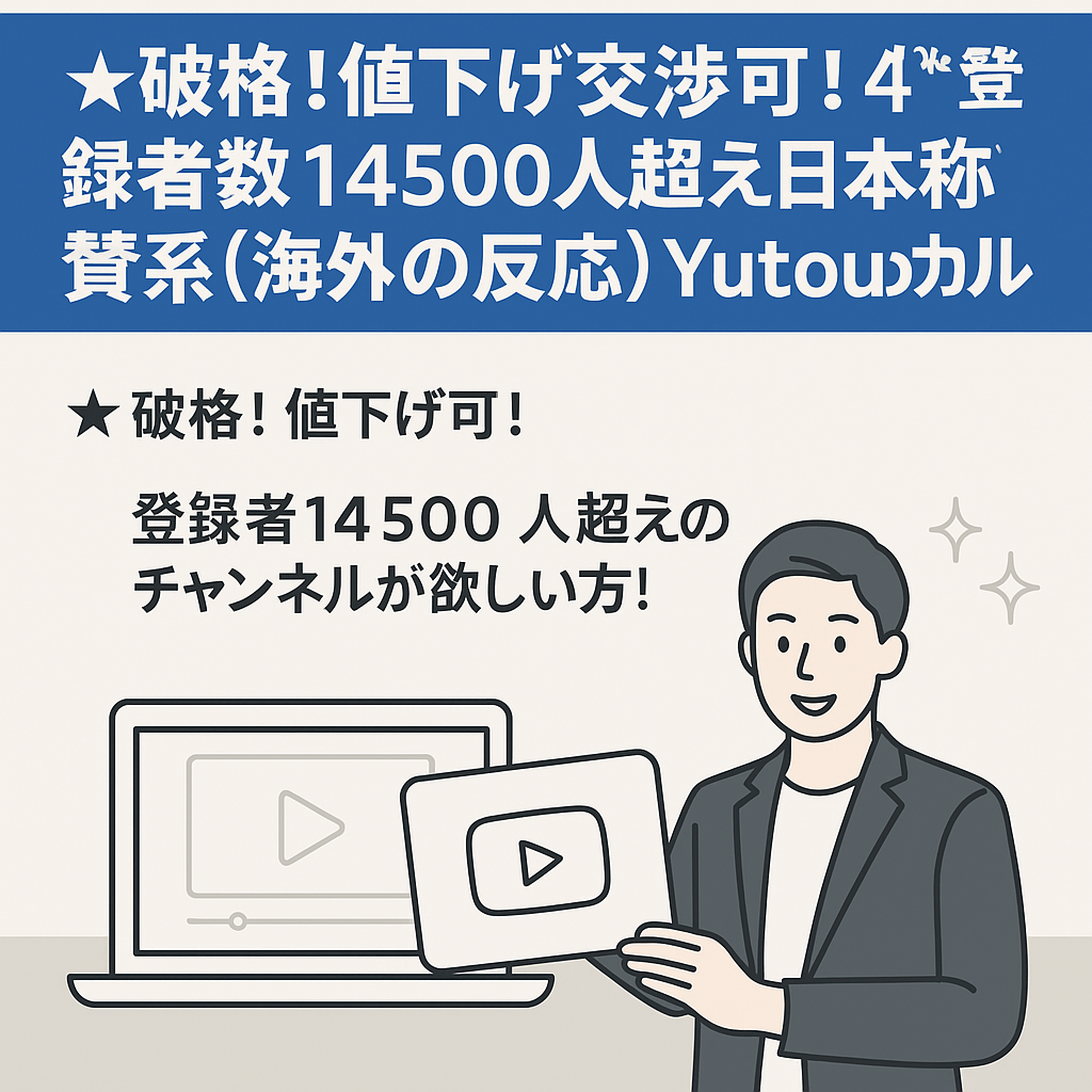 ★破格！値下げ交渉可！★登録者数１４５００人超え日本称賛系（海外の反応）youtubeチャンネル