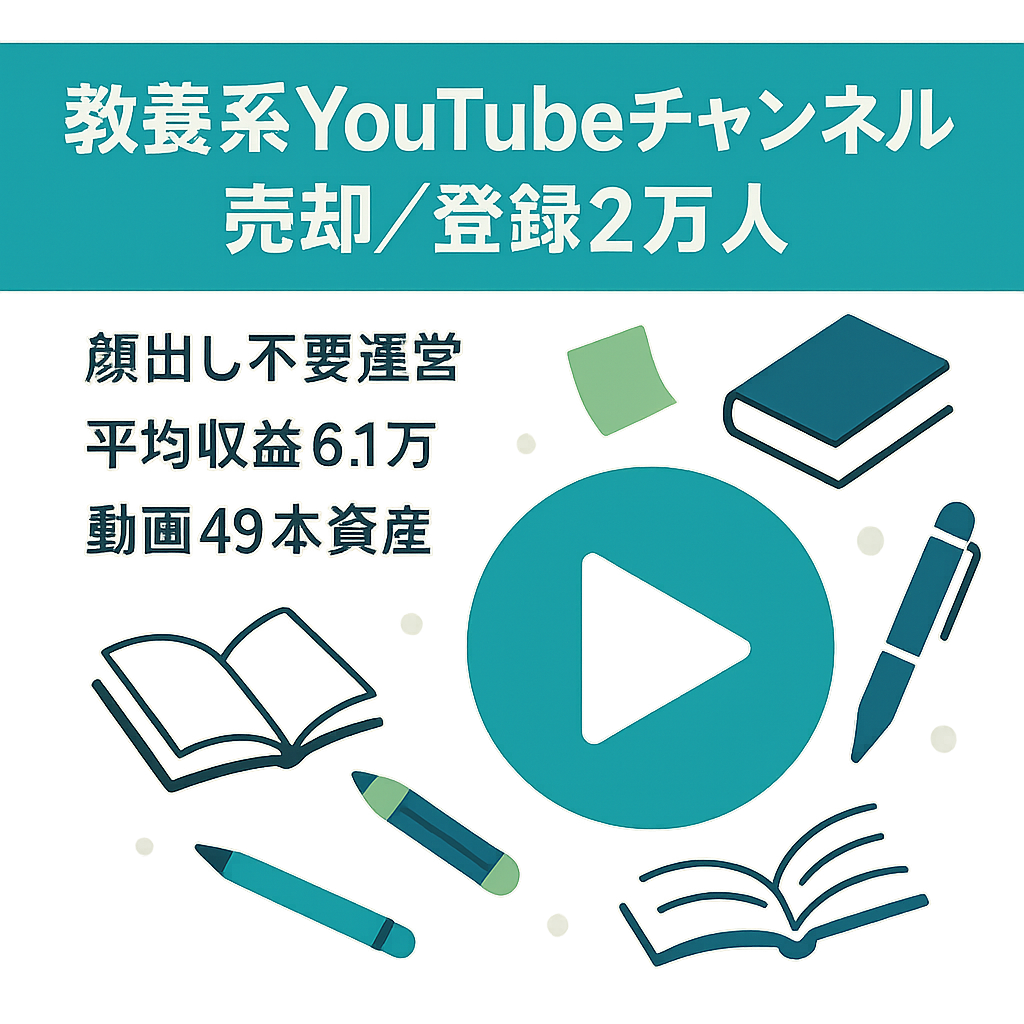 【登録2万人・過去最高月収19万円】顔出し不要の教養系YouTubeチャンネル｜月平均6.1万円収益・45本以上資産付き