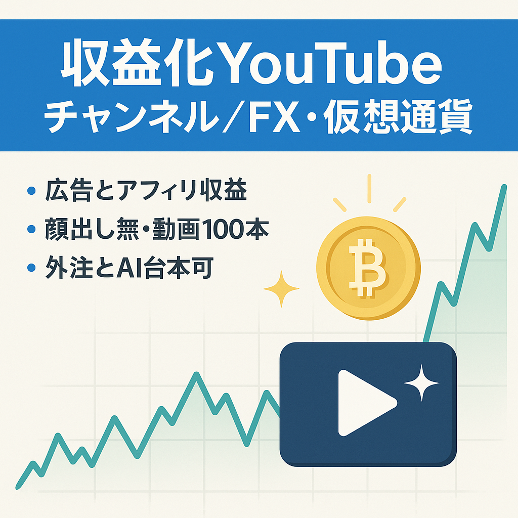 【収益化済み】登録者1000人超！FX・仮想通貨ジャンル 動画100本以上の資産あり 顔出しなしゆっくり実況 アフィリ発生中・外注先紹介可
