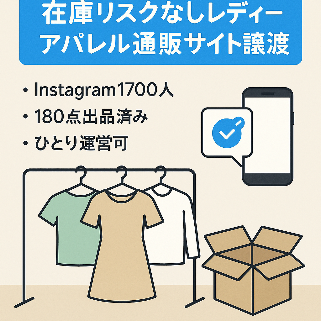 【売上53万以上/インスタ1700人も譲渡】在庫リスクなしレディースアパレルECサイトを譲渡します【1人運用可能/ 180出品済み/すぐマネタイズ可能】