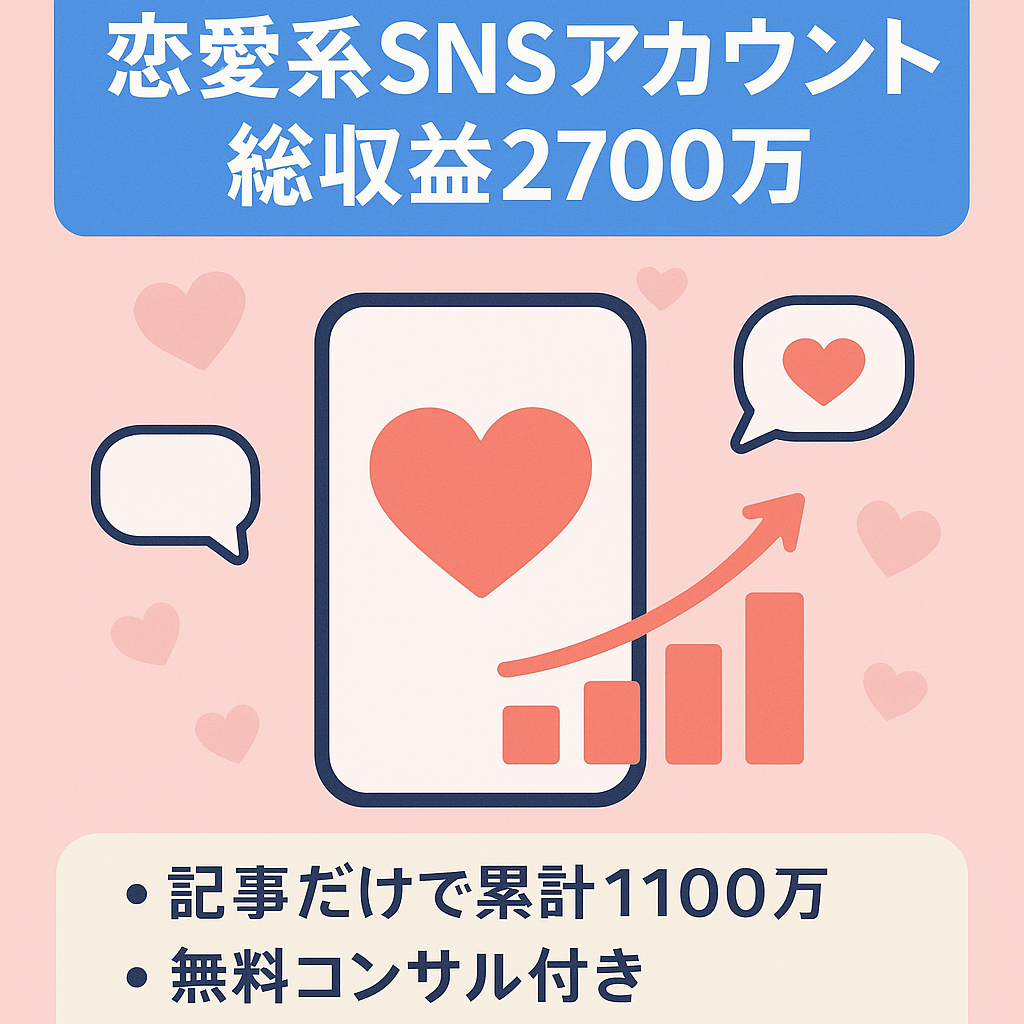 【総収益2700万、最高月利360万】総フォロワー13000人恋愛系情報発信アカウント、フォロワー9割男性 、『マネタイズまでの無料コンサル付き』